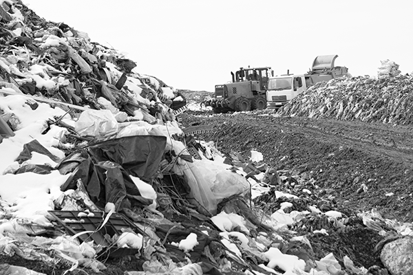 Plastic mounting up in a rubbish dump